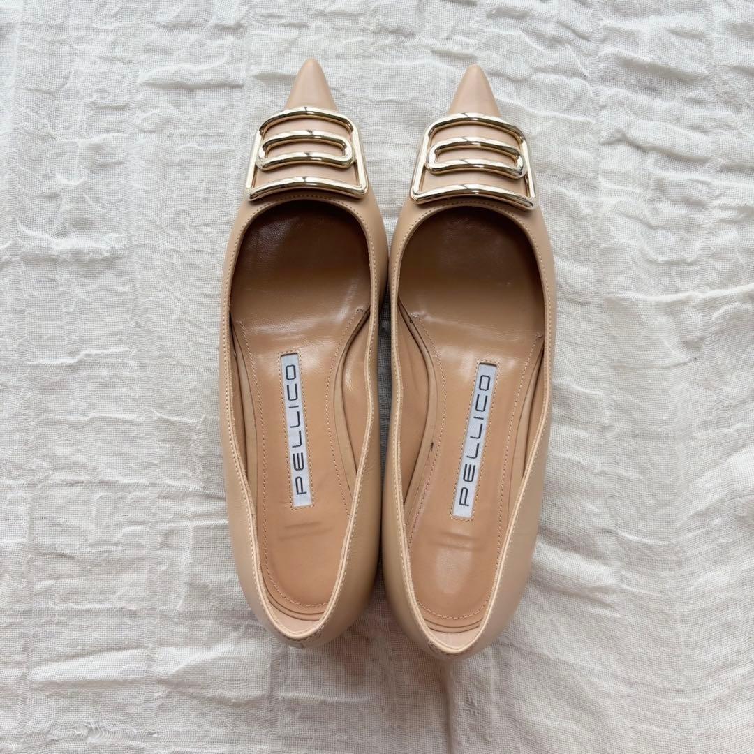 【美品】 ペリーコ フラットパンプス ローヒール バックル ポインテッドトゥ