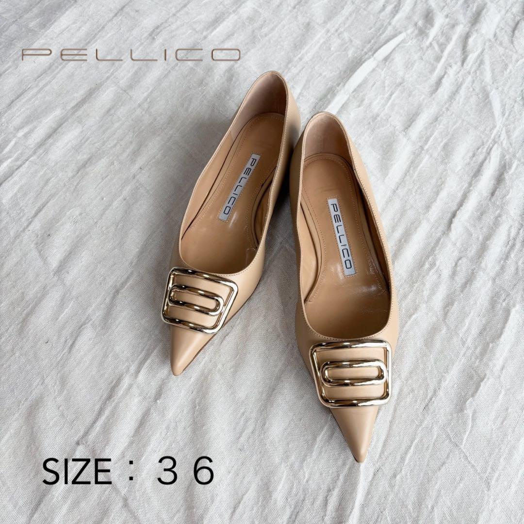 【美品】 ペリーコ フラットパンプス ローヒール バックル ポインテッドトゥ