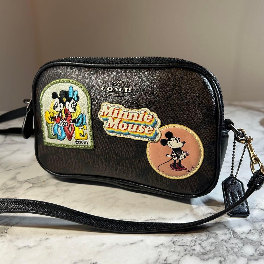 コーチ ショルダーバッグ ミニー コラボ シグネチャー 茶色 ディズニー
