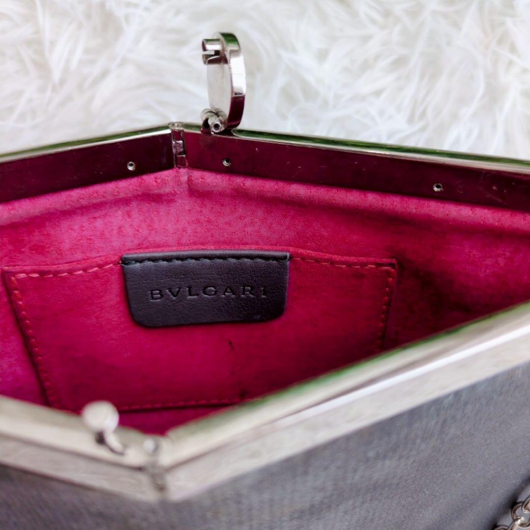 ◾︎レア◾︎ ブルガリ グレー サテン クラッチ パーティ チェーン バッグ ポーチ