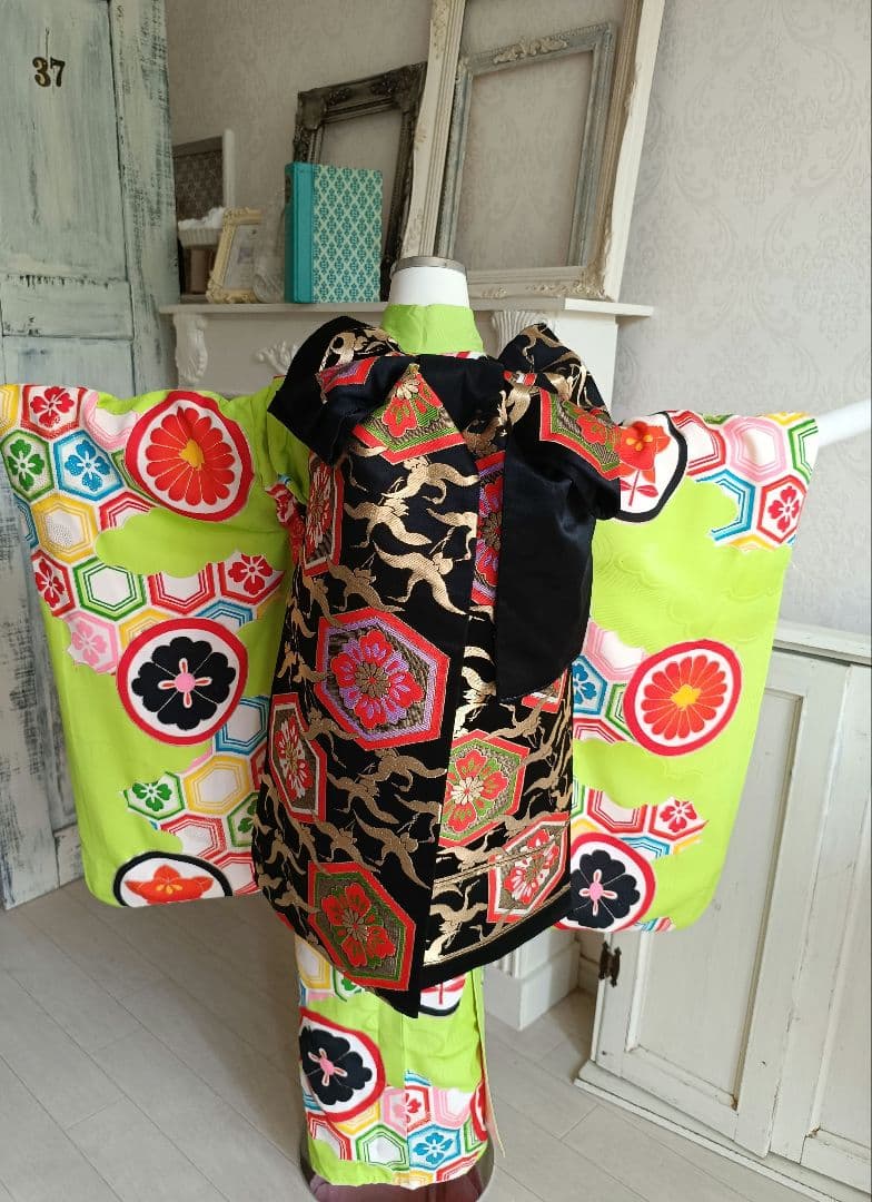 専用です☆アンティーク黄緑の着物とだらり帯セット