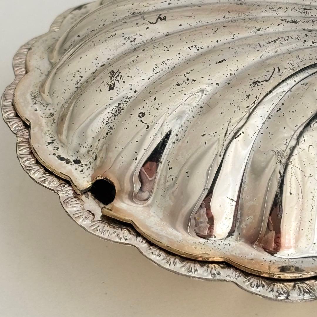 【フランス】シェル バターディッシュ ヴィンテージ ガラスプレート付き メタル