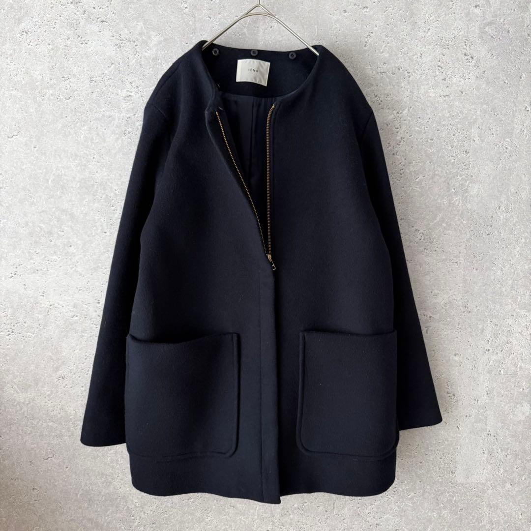 IENA 二重織りシャルムハーフコート　2Way ネイビー　38