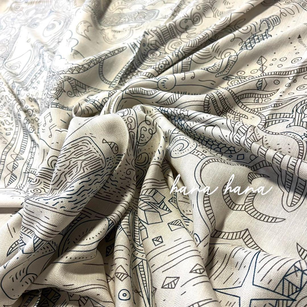 大判 リバーシブル ウール カシミヤ シルク ストール ショール 両面 ベージュ