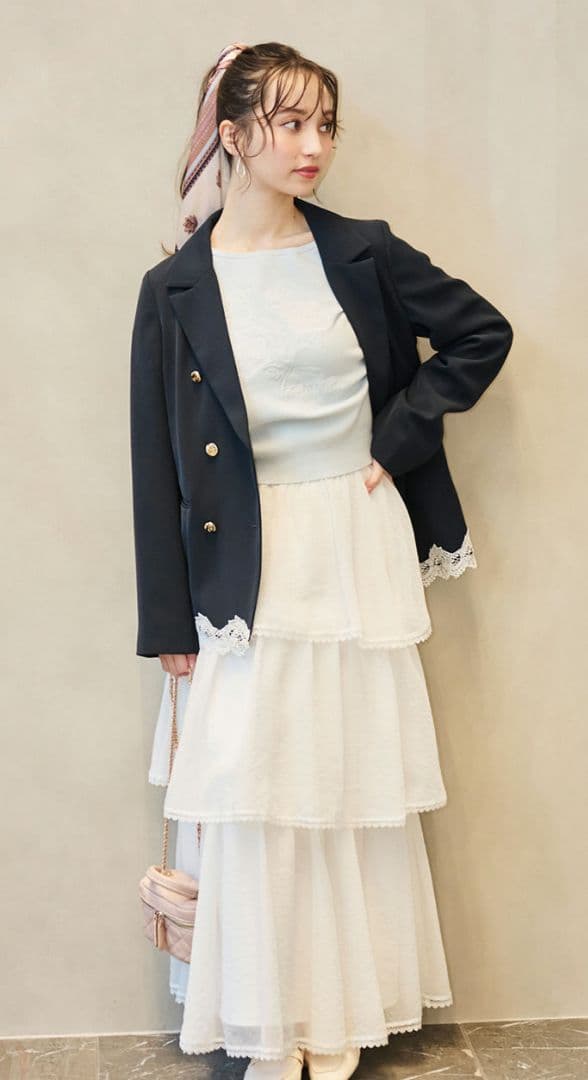 【新品】リリアンカラット　レースヘムダブルジャケット