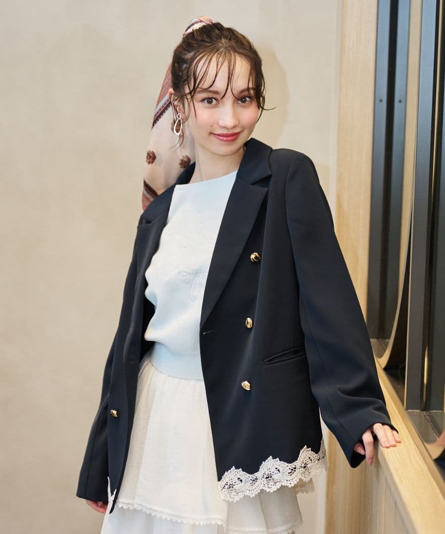 【新品】リリアンカラット　レースヘムダブルジャケット