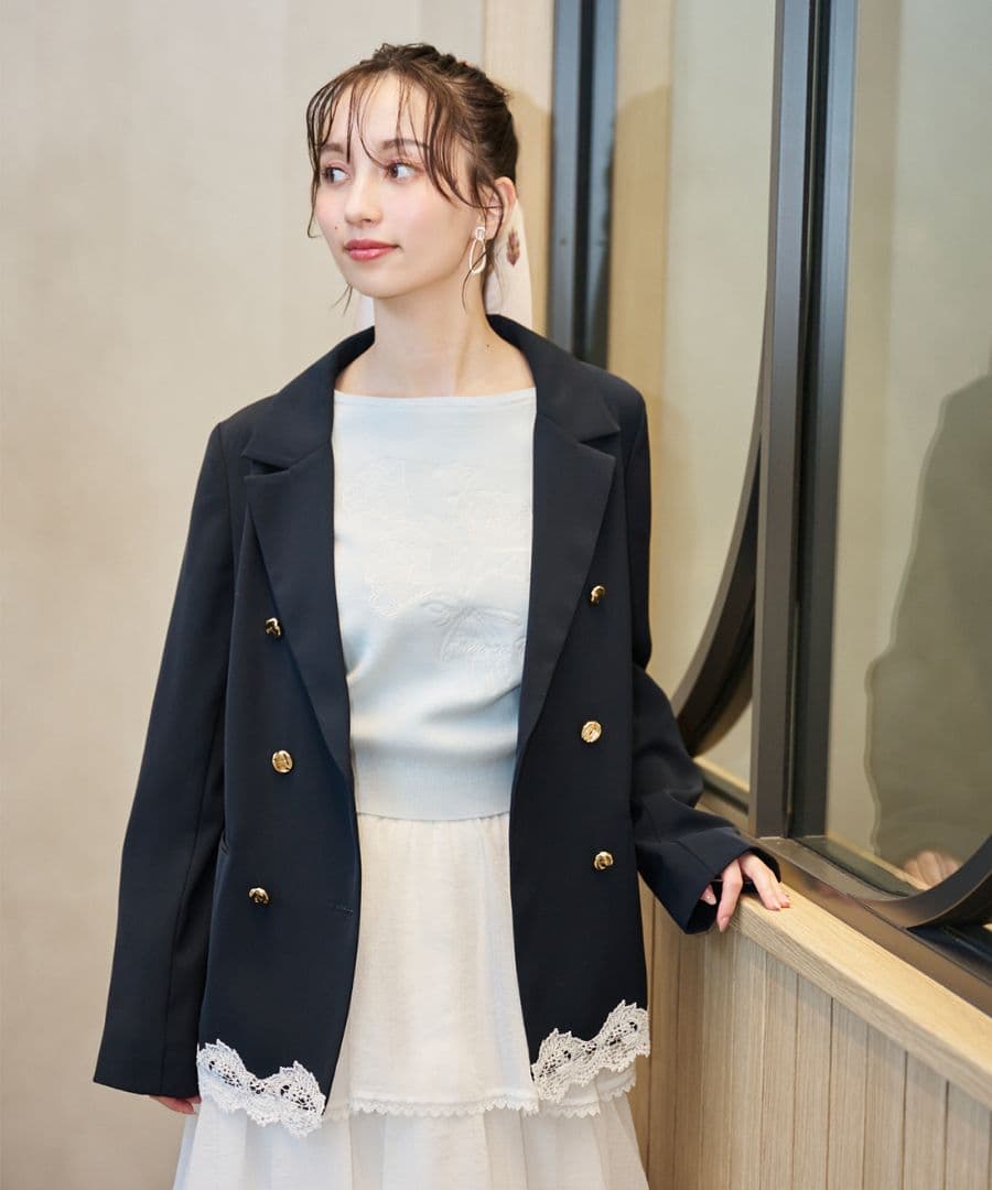 【新品】リリアンカラット　レースヘムダブルジャケット