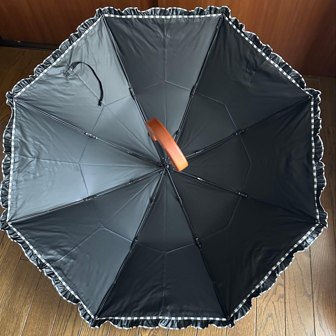 サンバリア100 2段折 ストライプ フリル 日傘