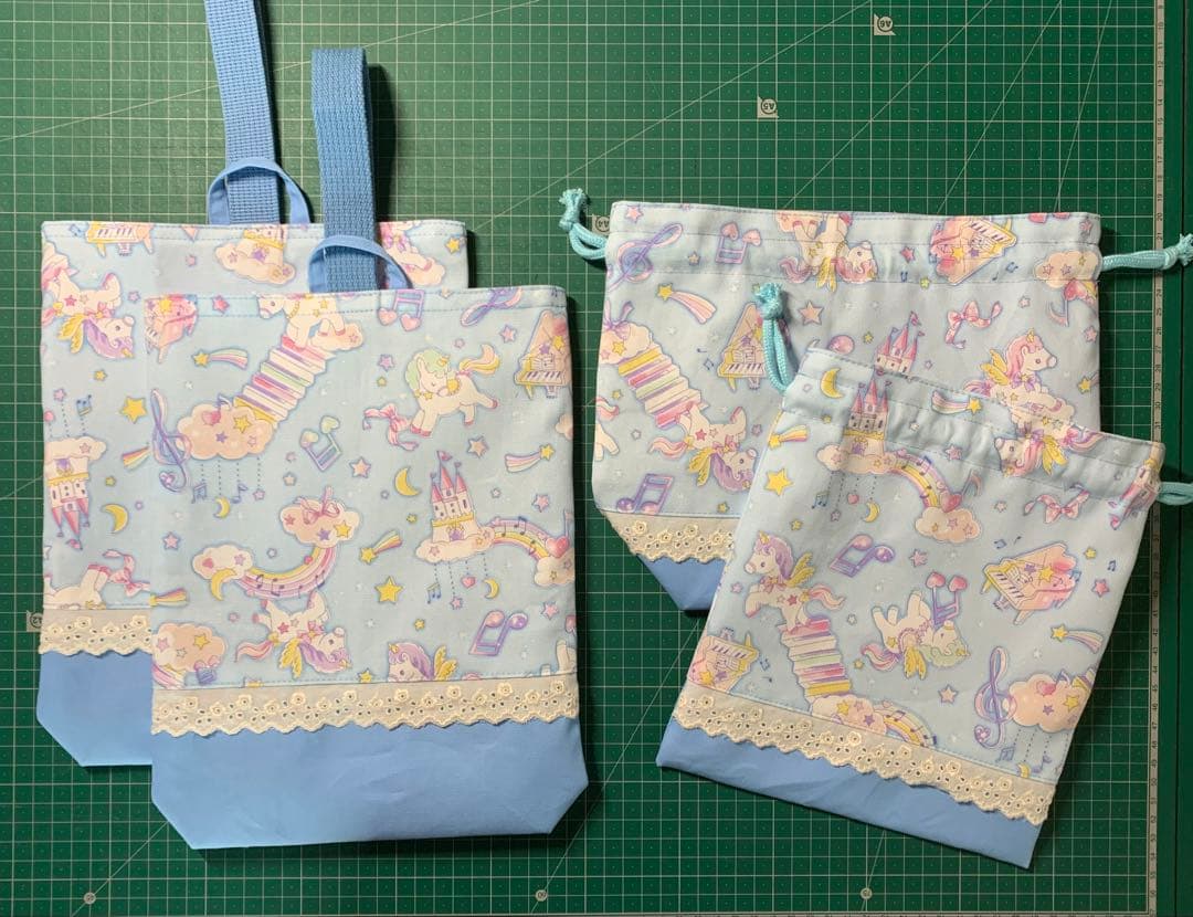 グリーン 2/末 ✿可愛い ユニコーン×水色✿ 入園入学3点セット！