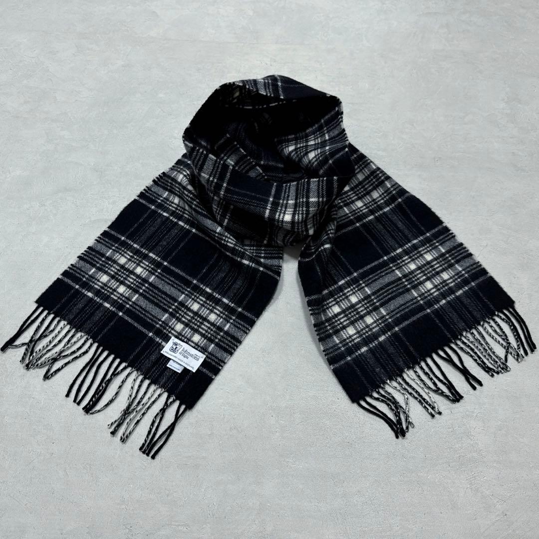 美品 ジョンストンズ カシミヤマフラー ストール モノトーンタータン
