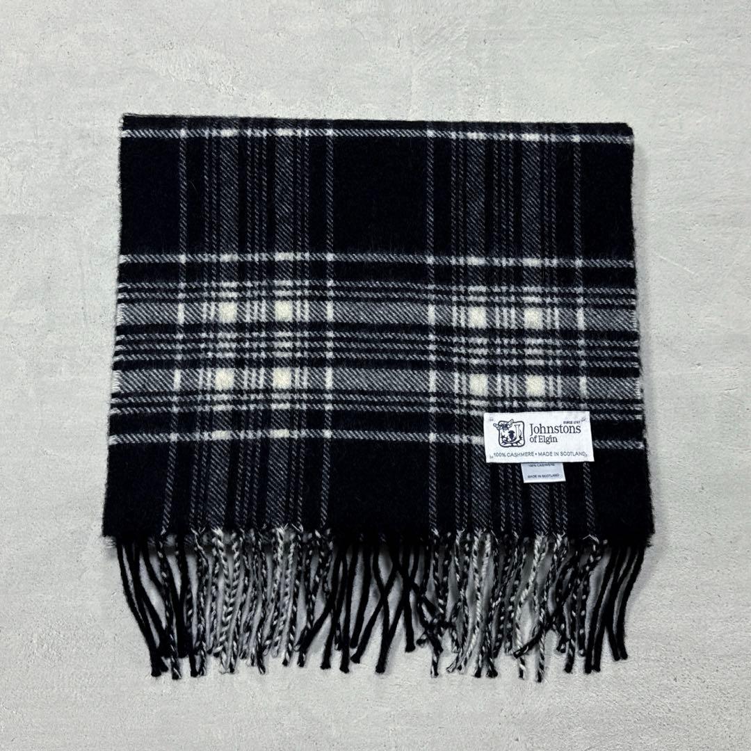 美品 ジョンストンズ カシミヤマフラー ストール モノトーンタータン