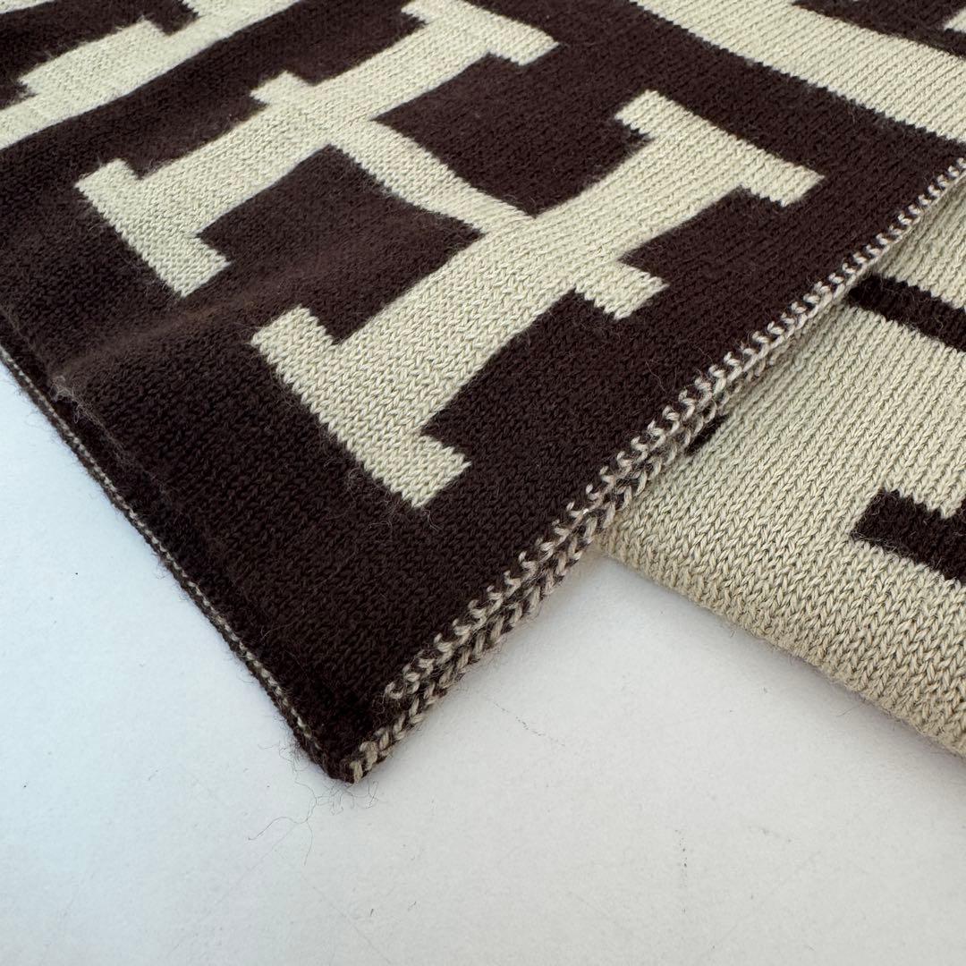 HERMES エルメス　マフラー　Hロゴ　ブラウン　ベージュ　ウール100%