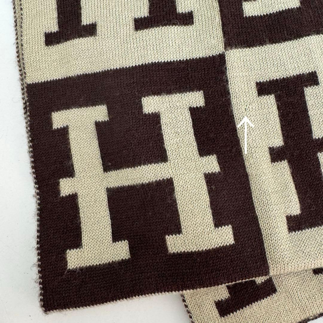 HERMES エルメス　マフラー　Hロゴ　ブラウン　ベージュ　ウール100%