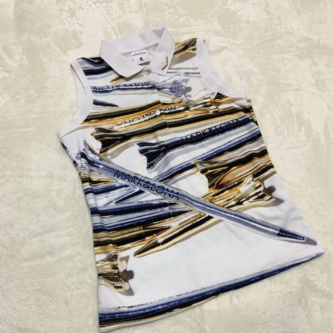 マークアンドロナ ゴルフウェア 総柄 ビジュー スカル2023 スポーツウェア