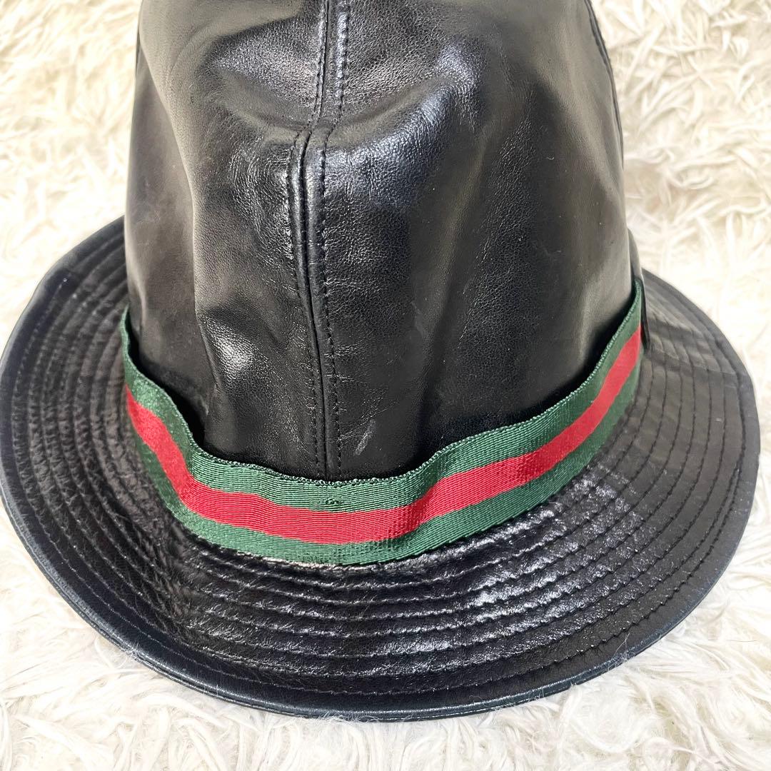 グッチ　GUCCI ハット　シェリーライン　レザー　ブラック　黒　メンズ