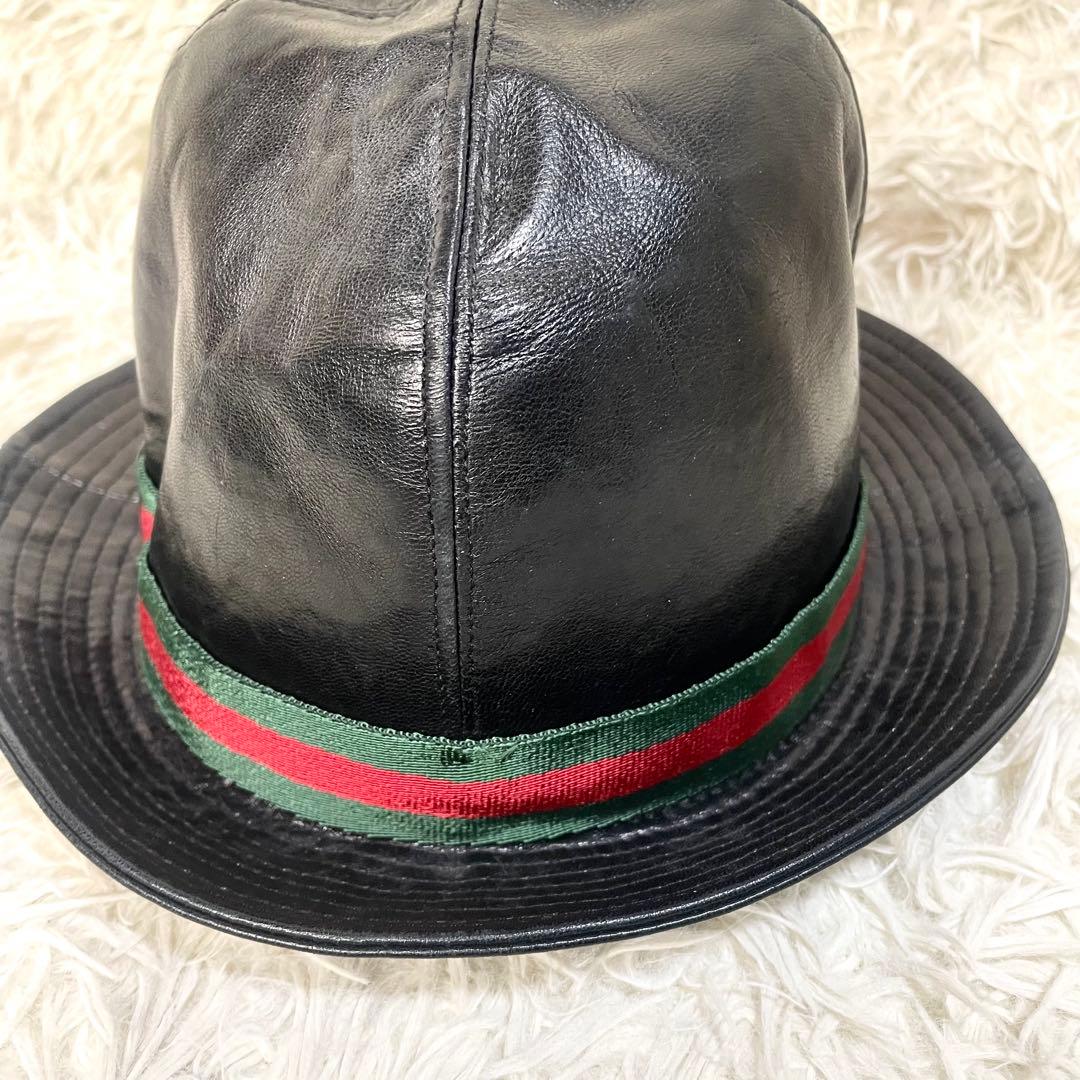 グッチ　GUCCI ハット　シェリーライン　レザー　ブラック　黒　メンズ