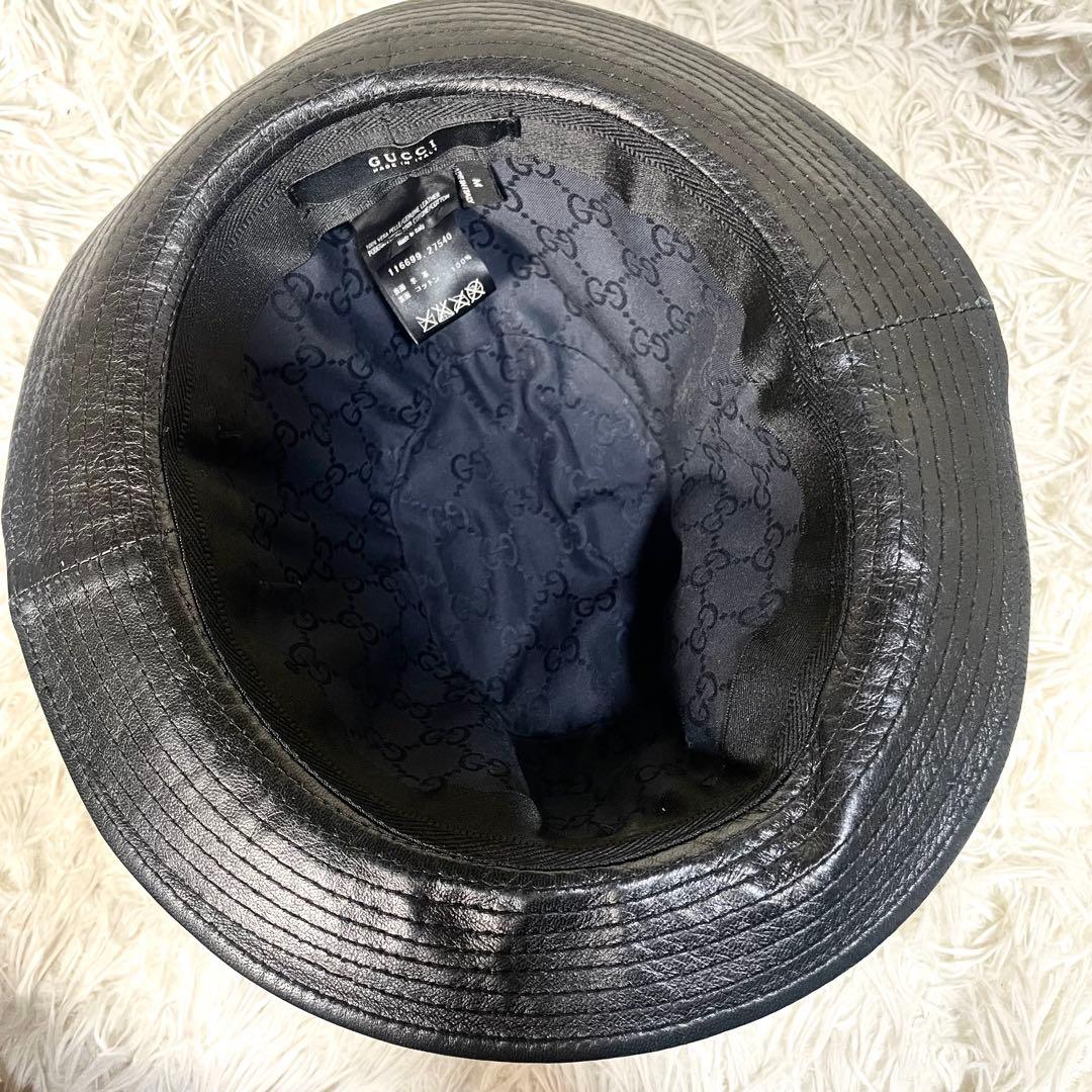 グッチ　GUCCI ハット　シェリーライン　レザー　ブラック　黒　メンズ