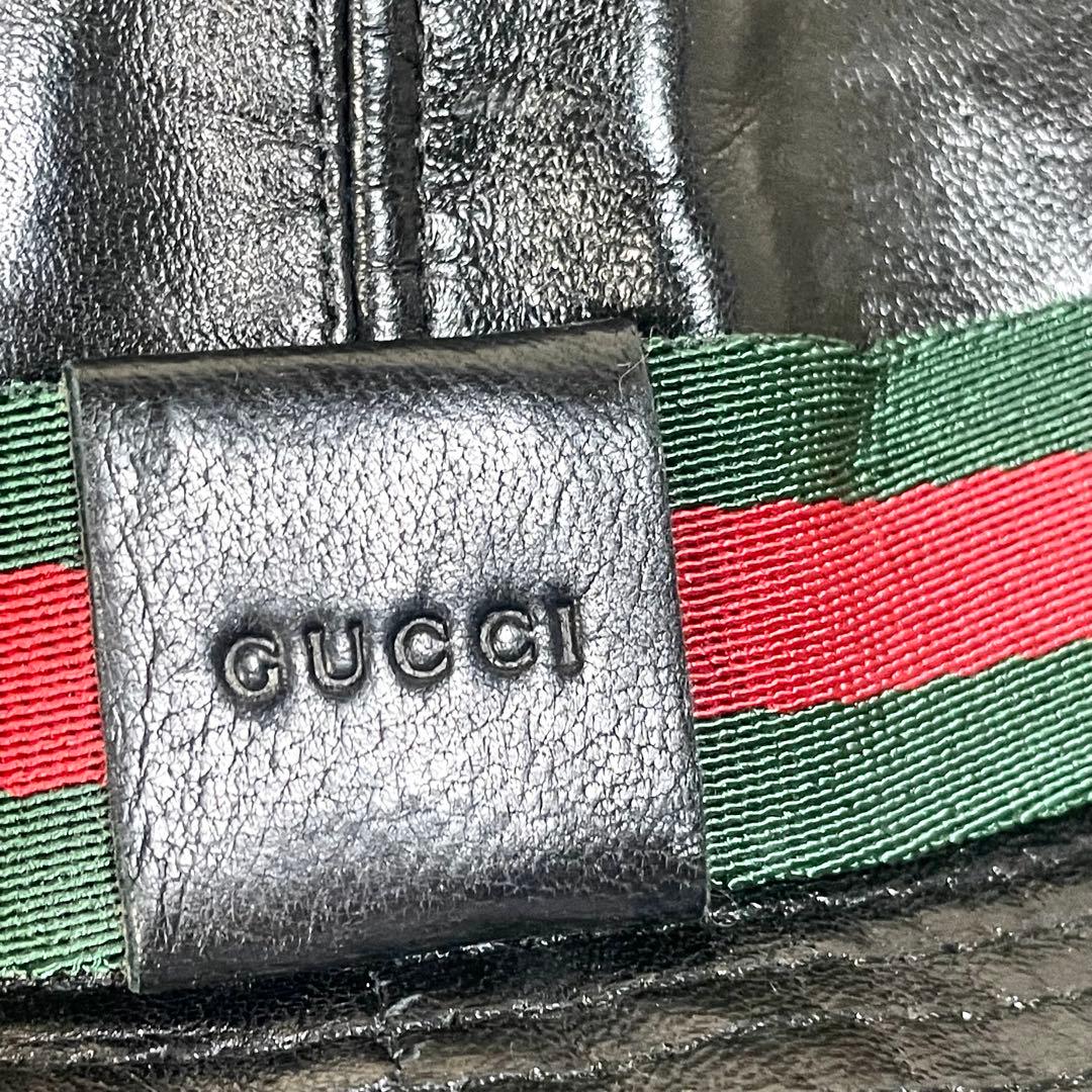 グッチ　GUCCI ハット　シェリーライン　レザー　ブラック　黒　メンズ
