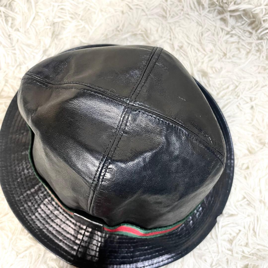 グッチ　GUCCI ハット　シェリーライン　レザー　ブラック　黒　メンズ
