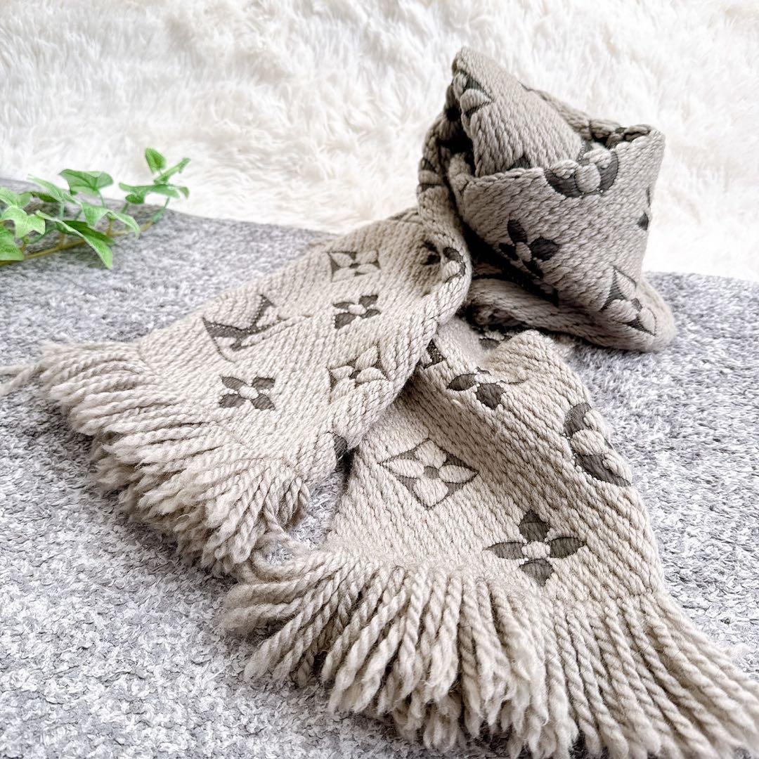 正規品　ルイヴィトン　エシャルプロゴマニア　マフラー　モノグラム　グレー　ウール