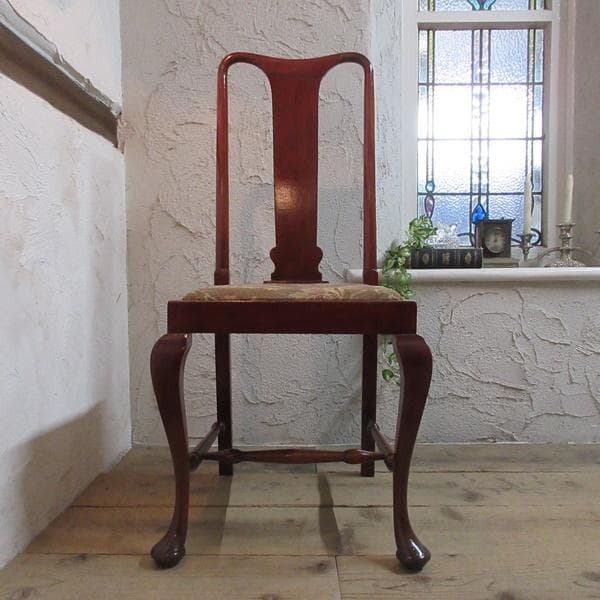 イギリス アンティーク 家具 クイーンアンチェア 猫脚 椅子 英国 4636d