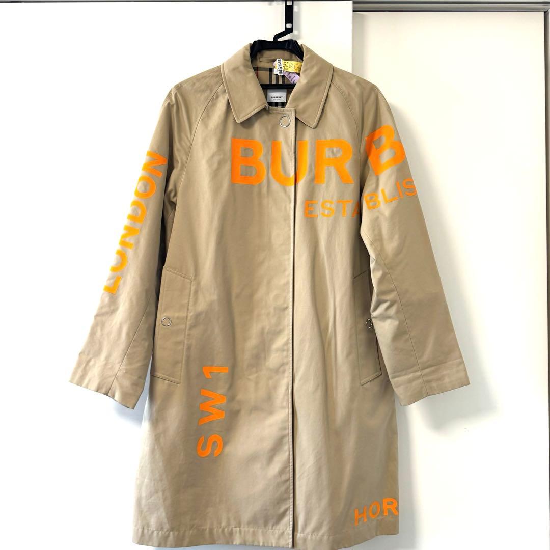 美品バーバリー グラフィックプリント ロゴ ステンカラートレンチコート38