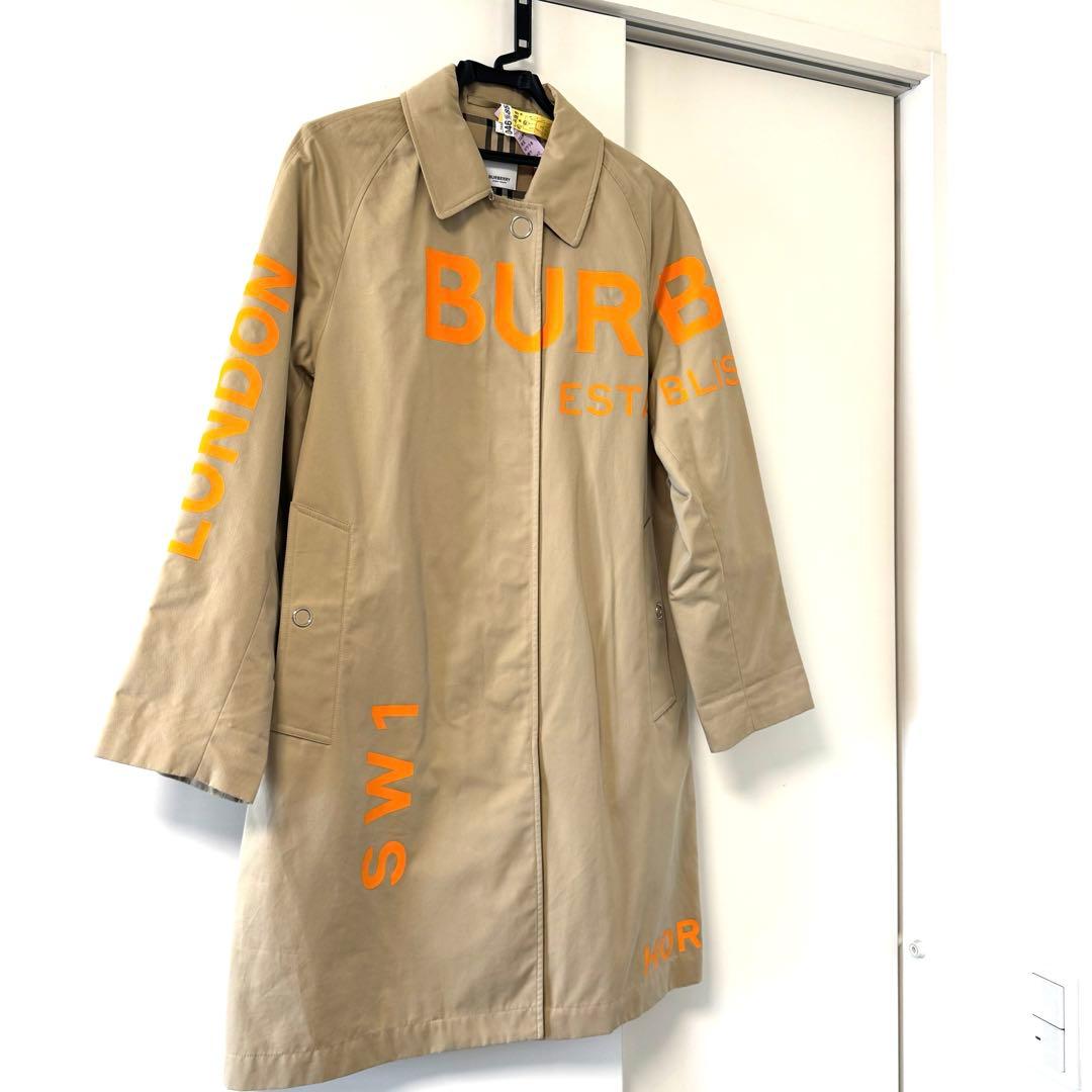 美品バーバリー グラフィックプリント ロゴ ステンカラートレンチコート38