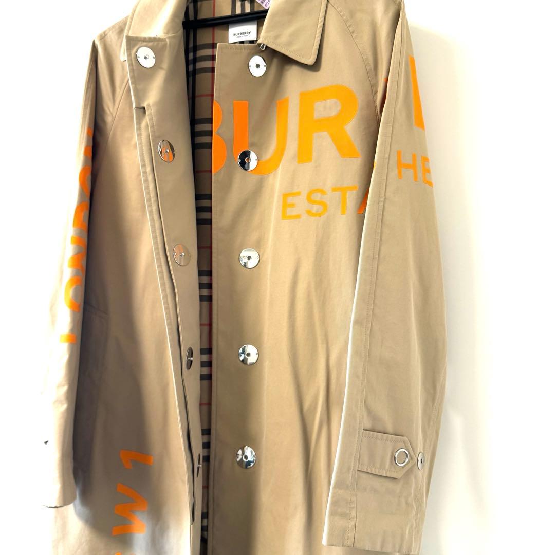 美品バーバリー グラフィックプリント ロゴ ステンカラートレンチコート38