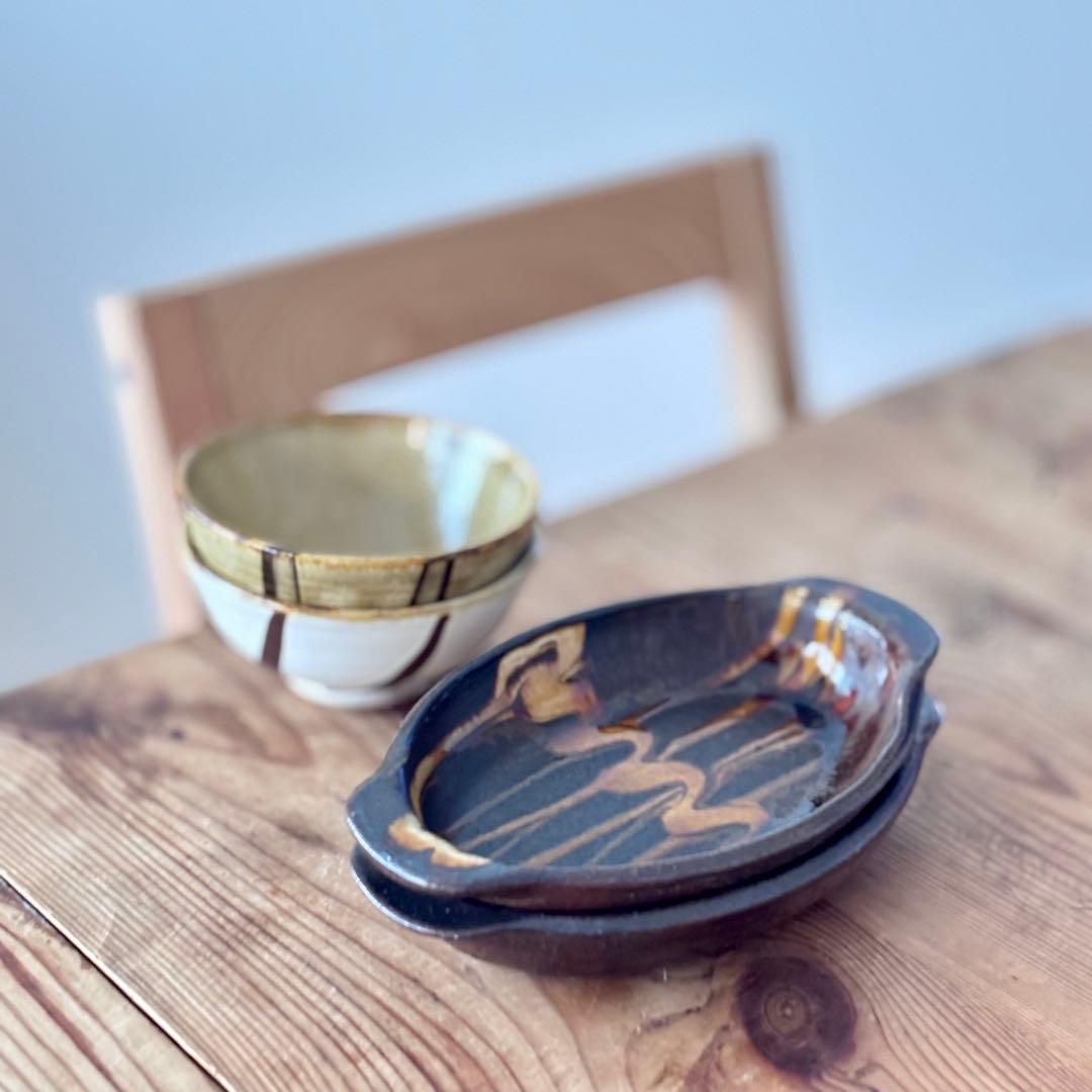 やまぽた 飯碗2個&小代焼ふもと窯 グラタン皿2個