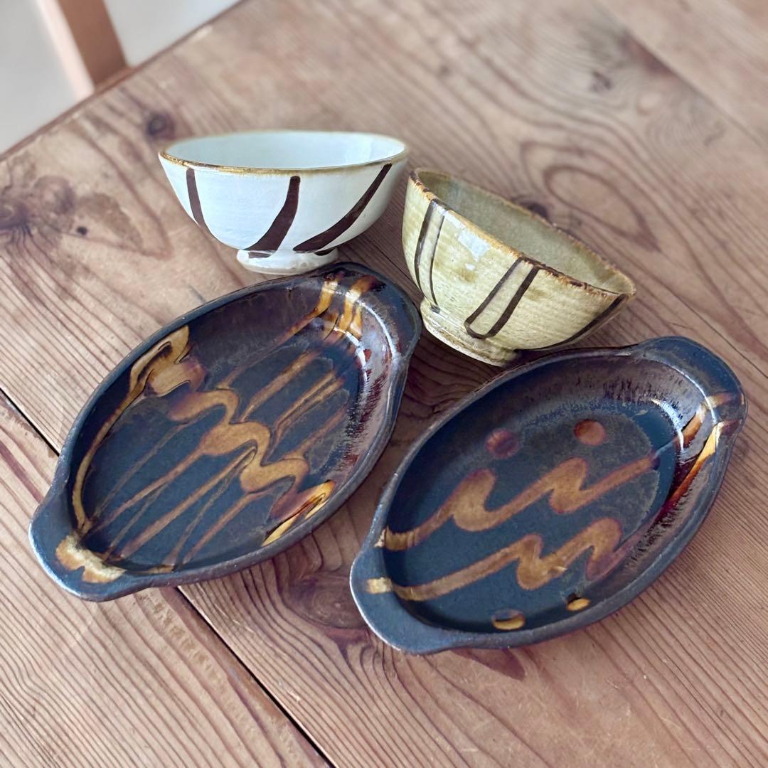 やまぽた 飯碗2個&小代焼ふもと窯 グラタン皿2個