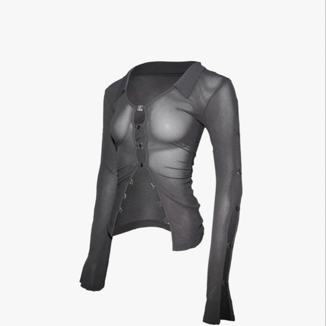 トップス theredthread sheer hook tops gray