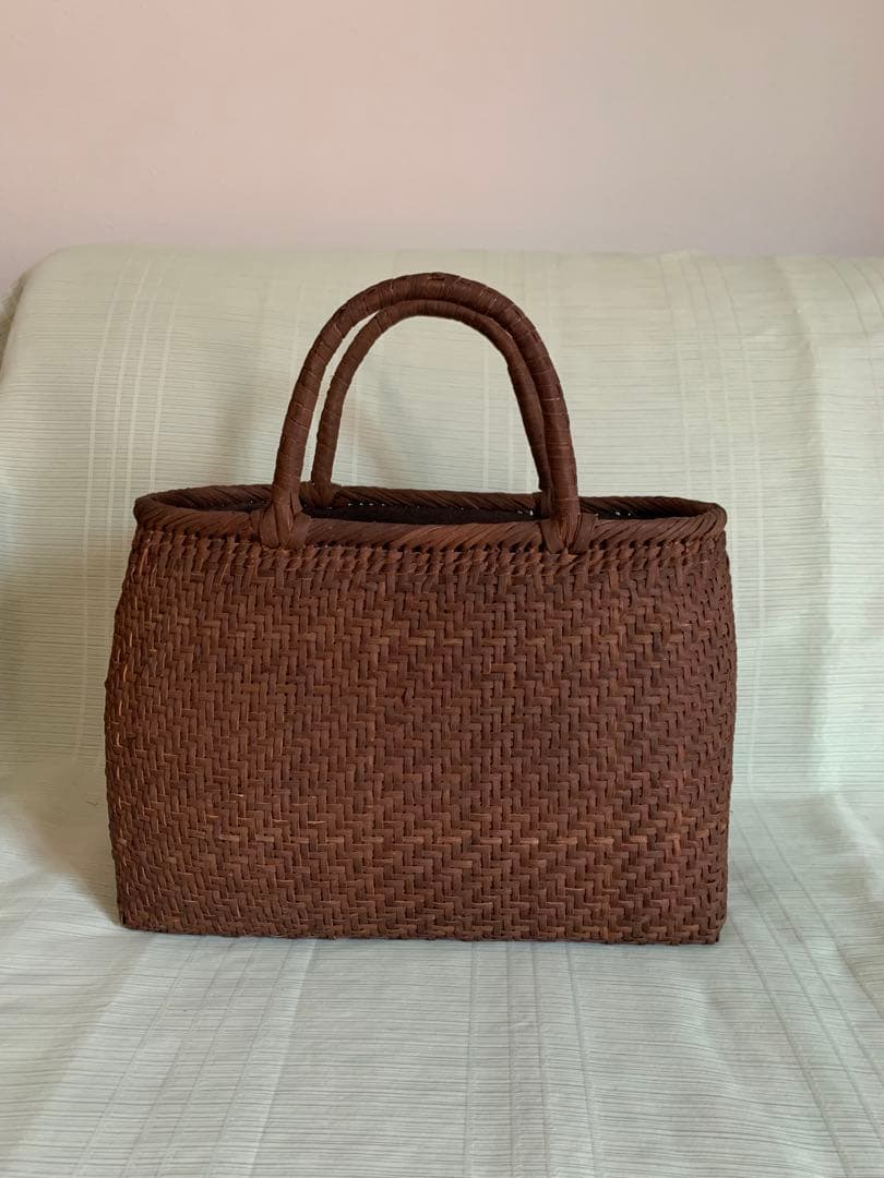 新品 長野産　極細3ミリ一番　柿渋2本飛び網代編み　山葡萄籠バッグ　サイズL