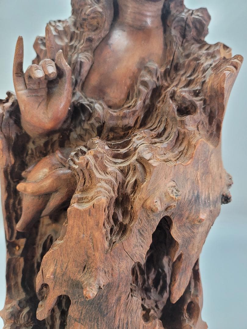 龍眼木 彫刻 観音菩薩 高62cm