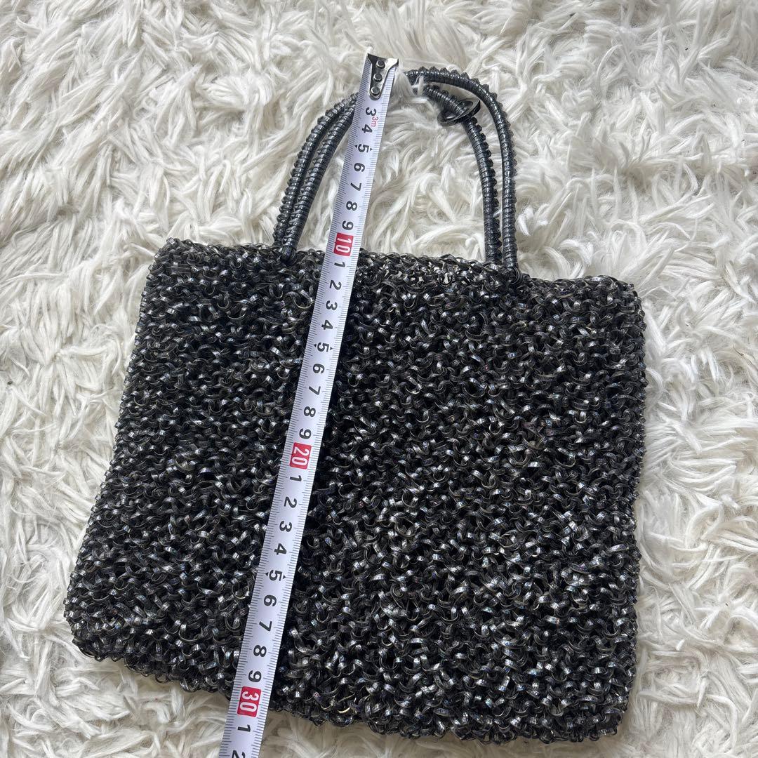 アンテプリマ ワイヤーバッグ ブルー　グレー ストラップ付き