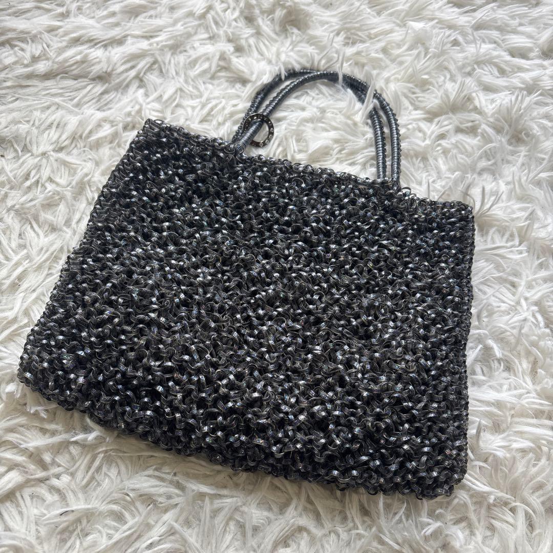 アンテプリマ ワイヤーバッグ ブルー　グレー ストラップ付き