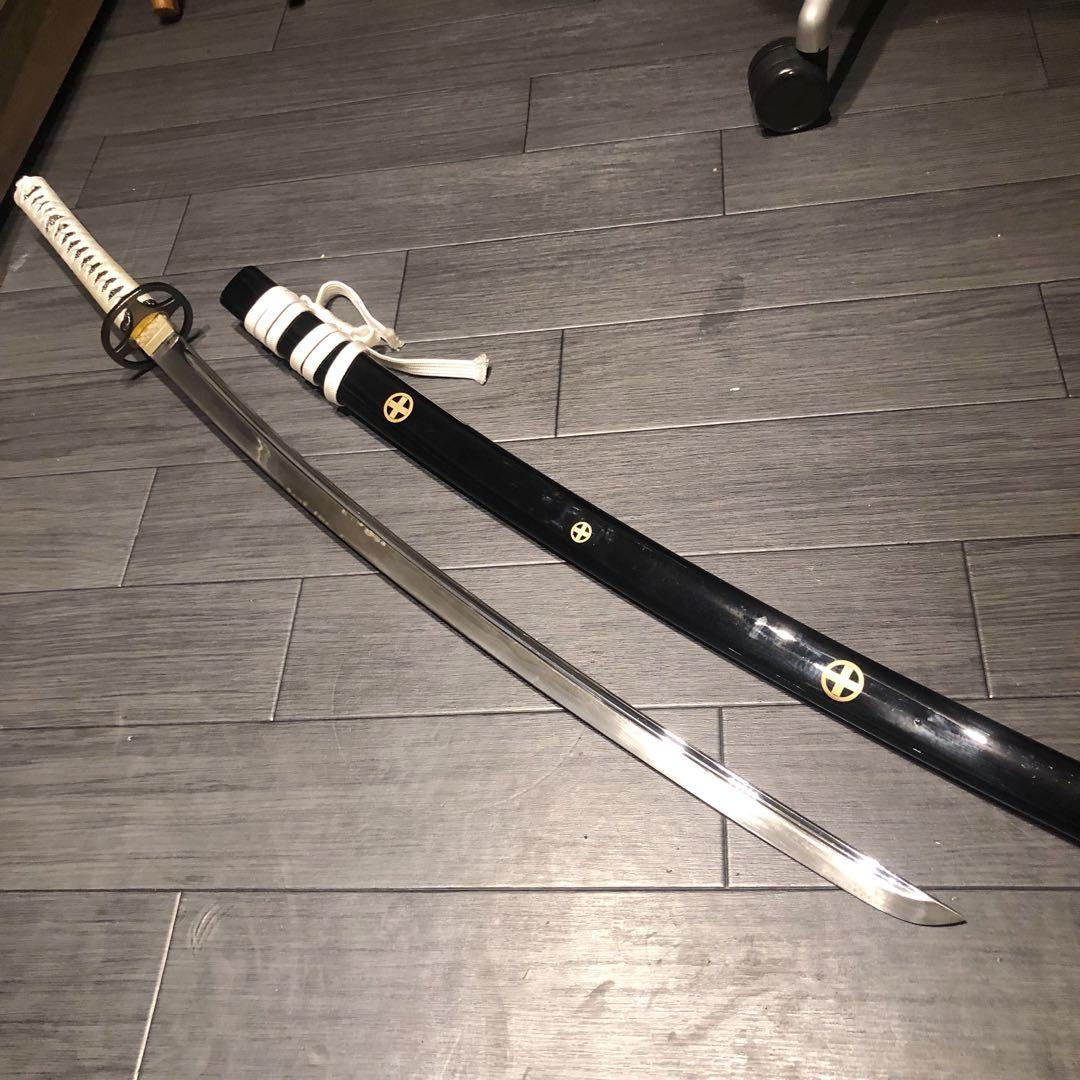 高級模造刀　樋有刀身 白拵え　居合刀　太刀　本格模造刀　紋様入り鞘