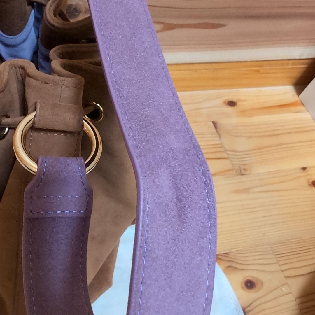 HINC NUNC バケットバッグ　ブラウン&パープル　スエード