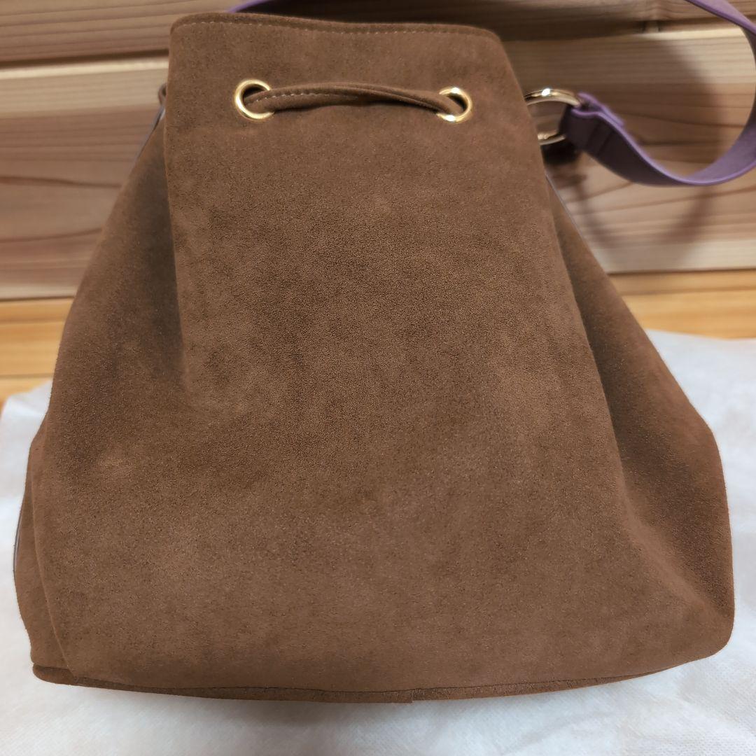 HINC NUNC バケットバッグ　ブラウン&パープル　スエード