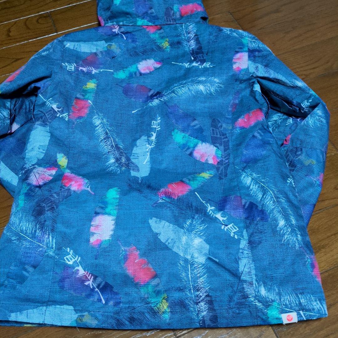 【美品】ROXY　スノボウェア　上下セット　L　総柄　羽根　フェザー　ピンク