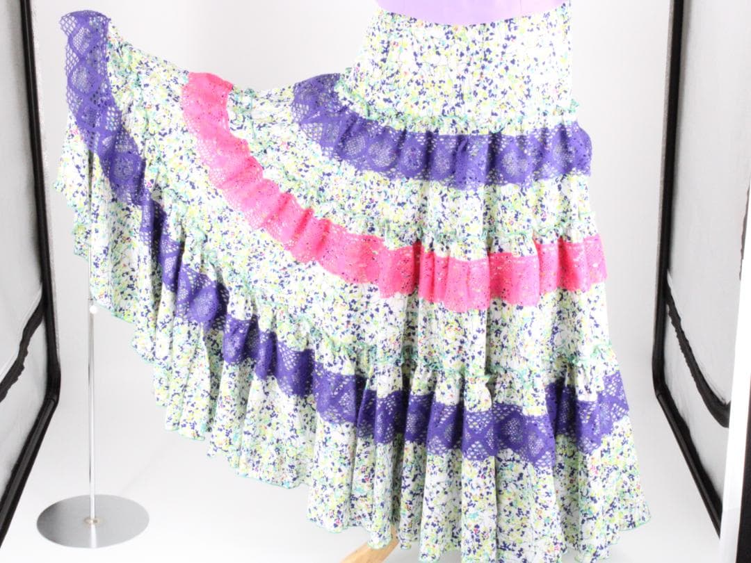 【美品 フラメンコ衣装 ツーピース】マルチカラー柄×レース地 HERMOSA