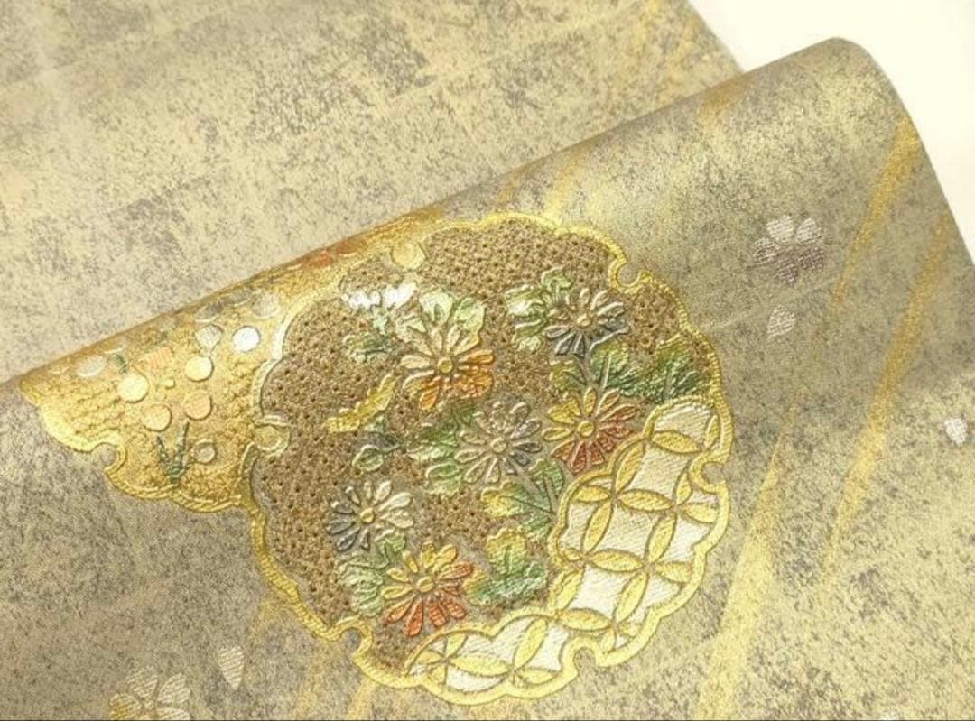 訪問着フルセット5点サイズM〜Ｌ　総絞り金駒刺繍　刺繍雪輪草花文金銀彩引箔正絹