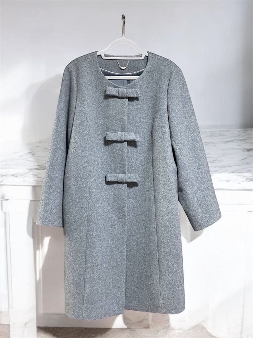 ローズティアラ　リボンウールコート　グレー　size50