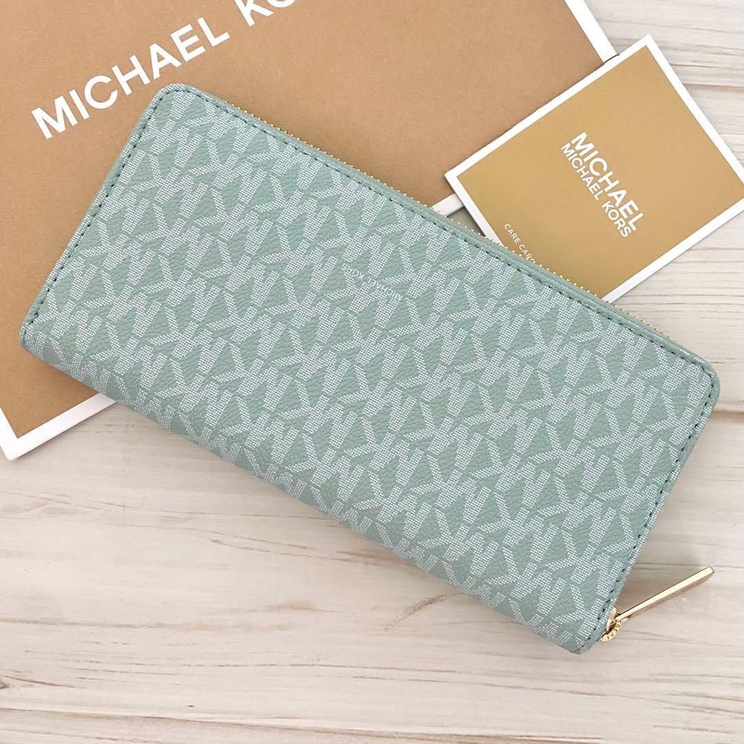 新品 MICHAEL KORS長財布 グリーン 財布 長財布 シグネチャー