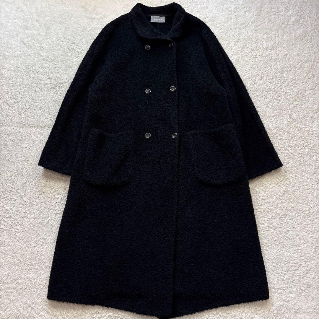 美品　AGNONA アニオナ　アルパカウールシャギーコート　ブラック　44