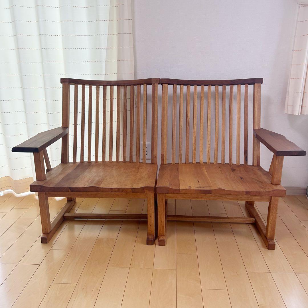 町八家具　クルミ材　ダイニングチェア　ハイバック無垢材　③ 肘付　アームチェア