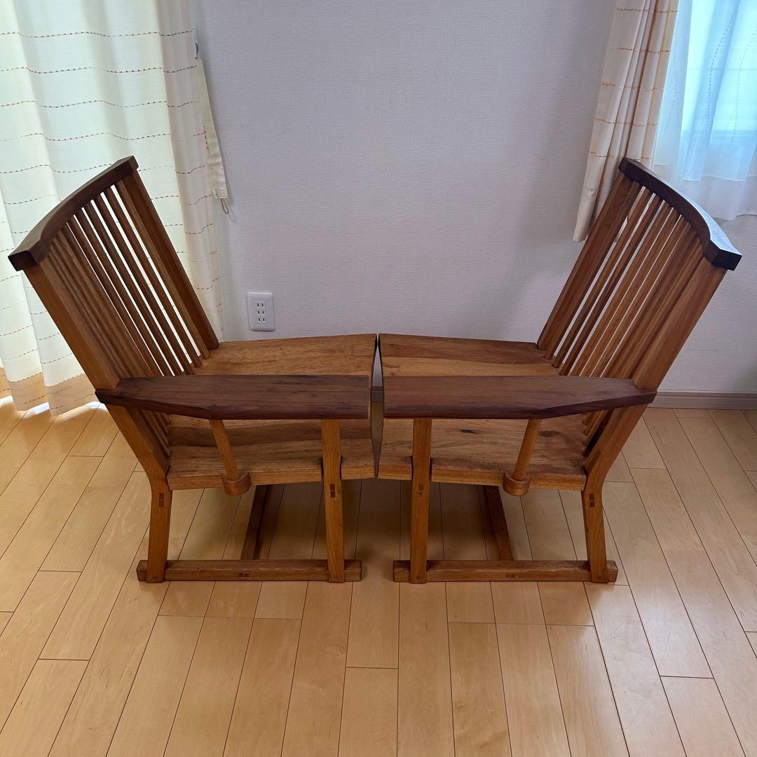 町八家具　クルミ材　ダイニングチェア　ハイバック無垢材　③ 肘付　アームチェア