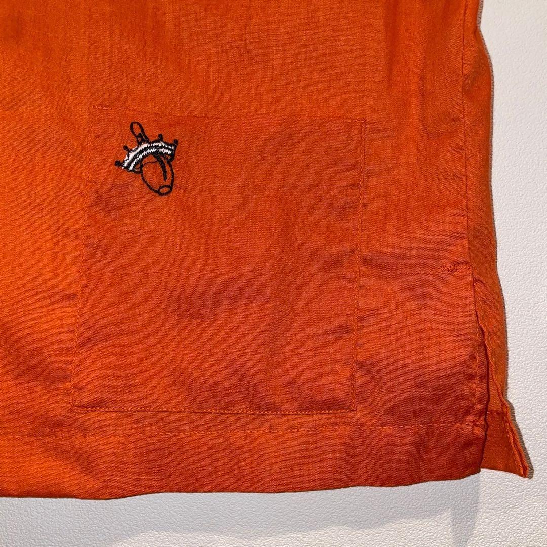 70s ヒルトン ボーリングシャツ USA製 レディース Hilton オレンジ