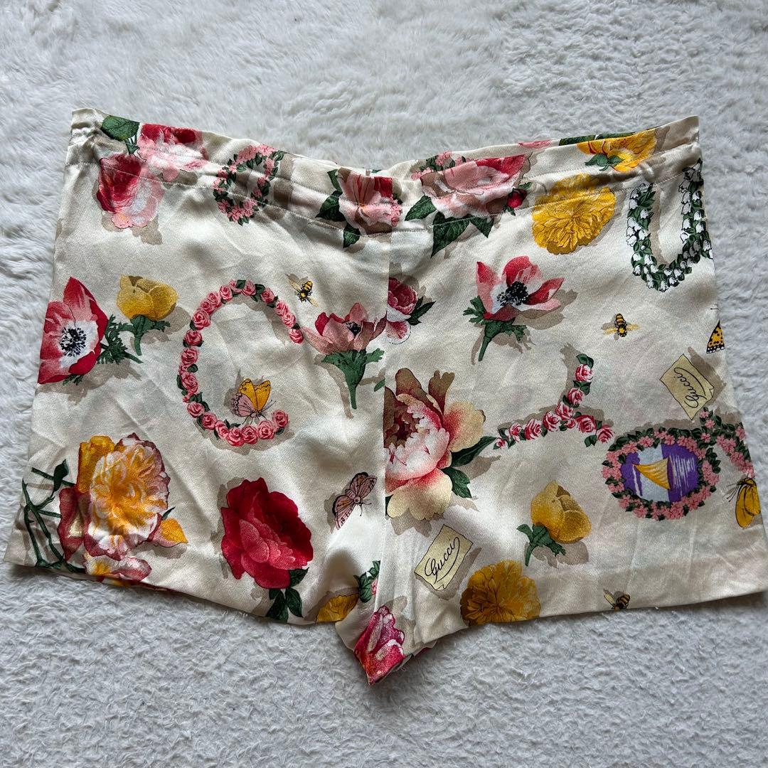 【90s】グッチ ショートパンツ フラワー 総柄 シルク100% トムフォード期