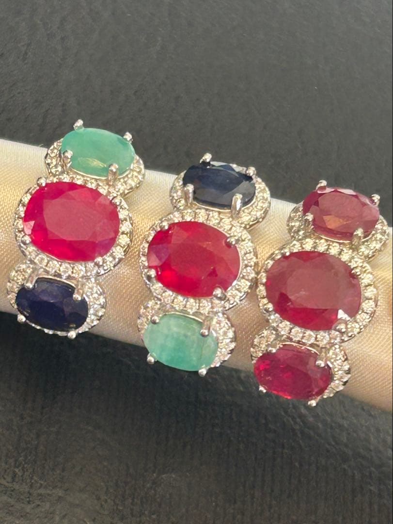 t*a様 天然ルビーサファイアエメラルドリング＆ネックレスセット　サイズ限定16