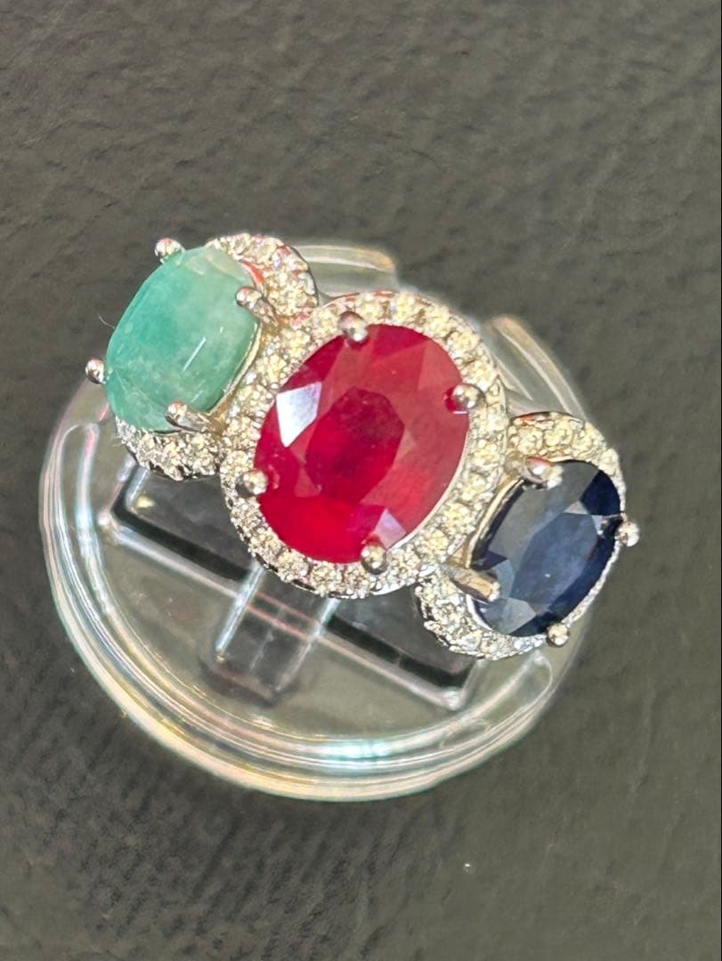 t*a様 天然ルビーサファイアエメラルドリング＆ネックレスセット　サイズ限定16